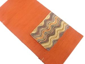 未使用品　手織り節紬　よろけ横段模様織り出し　名古屋帯